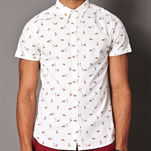 fox print button up shirt